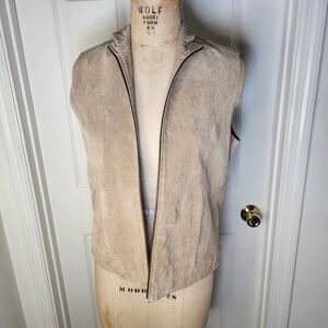 Ruff Hewn Tan Suede Womens Vest Zip Front Pockets M